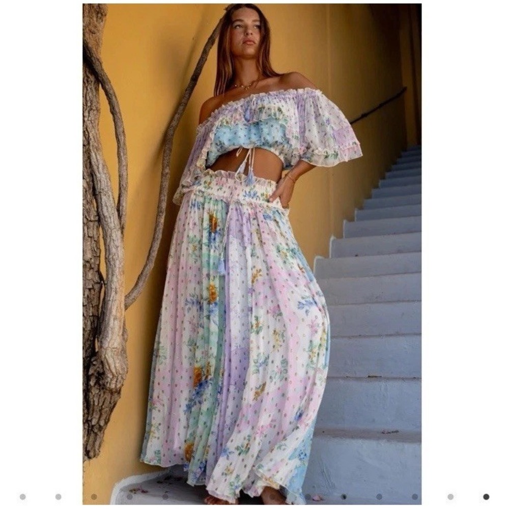 Fillyboo Love Street Top Skirt Set Women's Small Mixed Hanky Floral Chiffon Boho